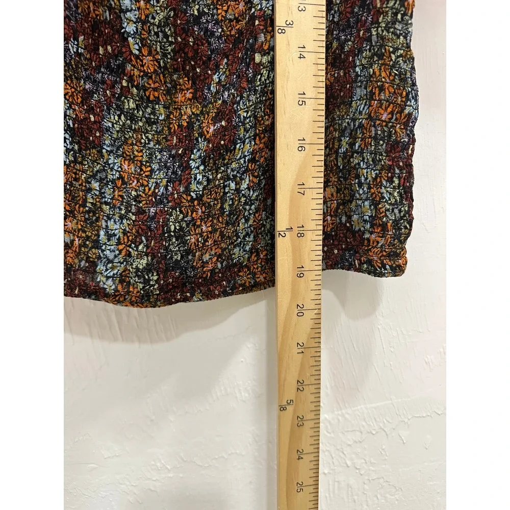 Free People Smocked Floral Puff Sleeve Top Square Neck Boho Multi-Color Casual S